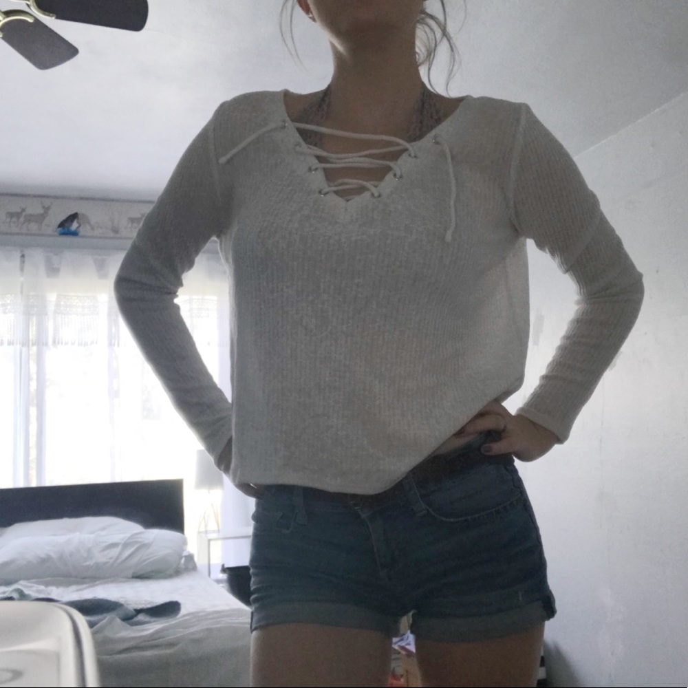 White Lace Up Top
